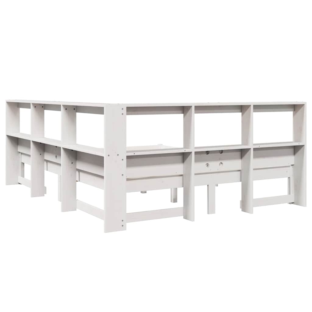 Lit bibliothèque sans matelas blanc 140x190 cm bois pin massif - XIOS