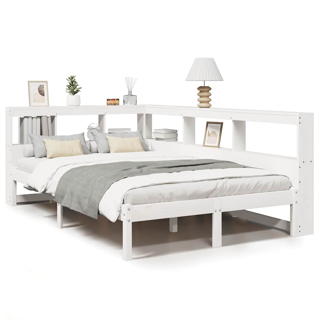 Lit bibliothèque sans matelas blanc 120x190 cm bois pin massif - XIOS