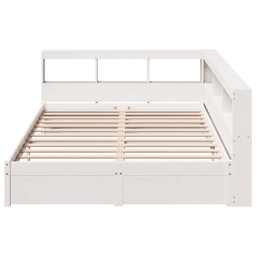 Lit bibliothèque sans matelas blanc 160x200 cm bois pin massif - XIOS