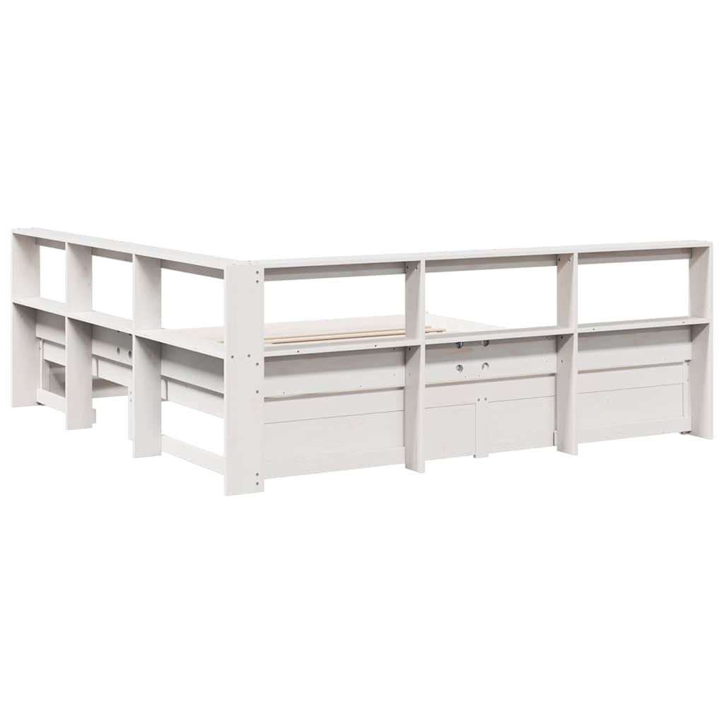 Lit bibliothèque sans matelas blanc 160x200 cm bois pin massif - XIOS