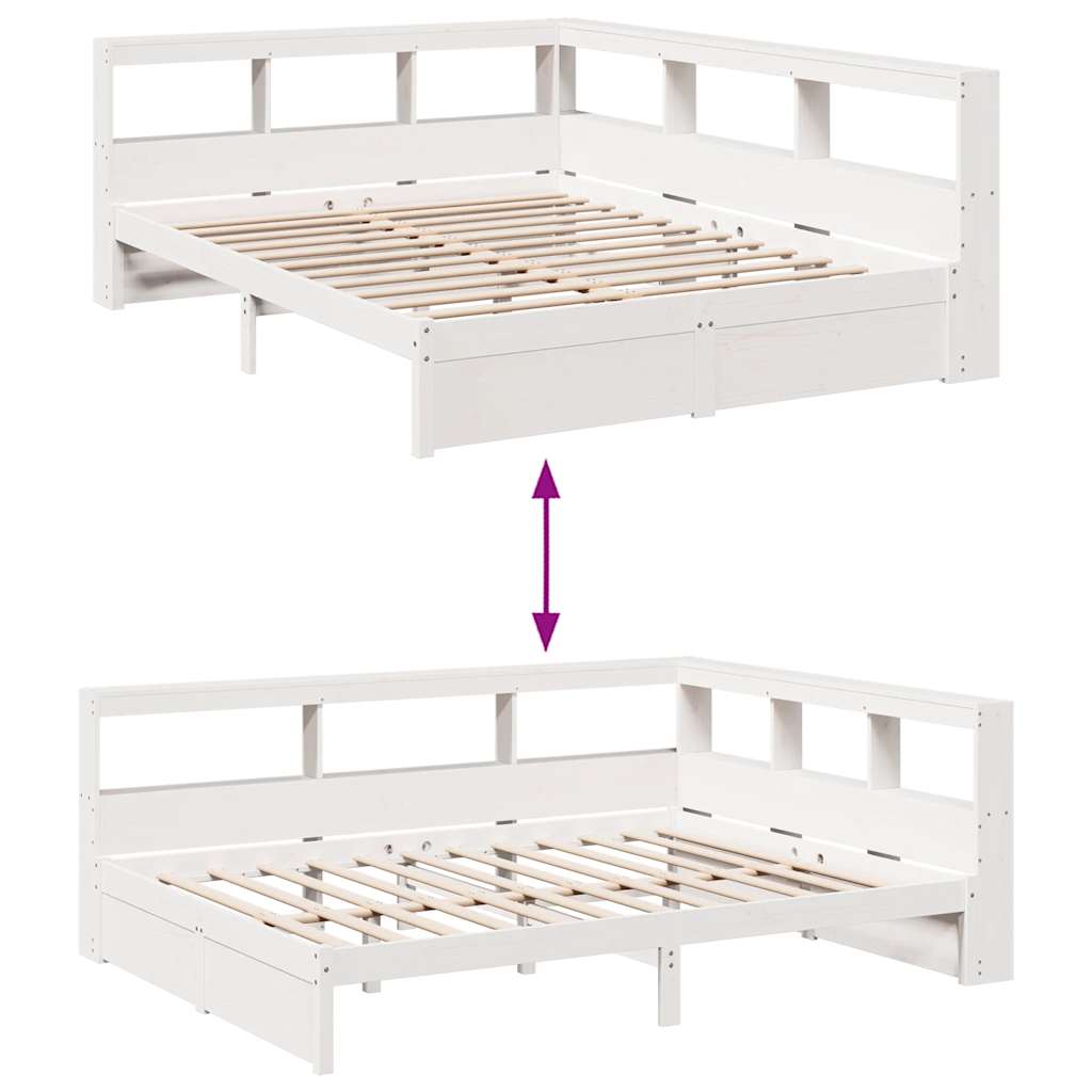 Lit bibliothèque sans matelas blanc 160x200 cm bois pin massif - XIOS