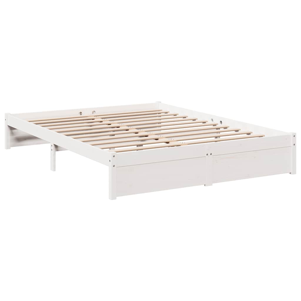 Lit bibliothèque sans matelas blanc 140x200 cm bois pin massif - XIOS