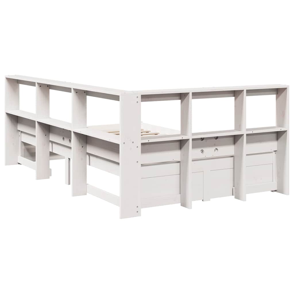 Lit bibliothèque sans matelas blanc 120x200 cm bois pin massif - XIOS