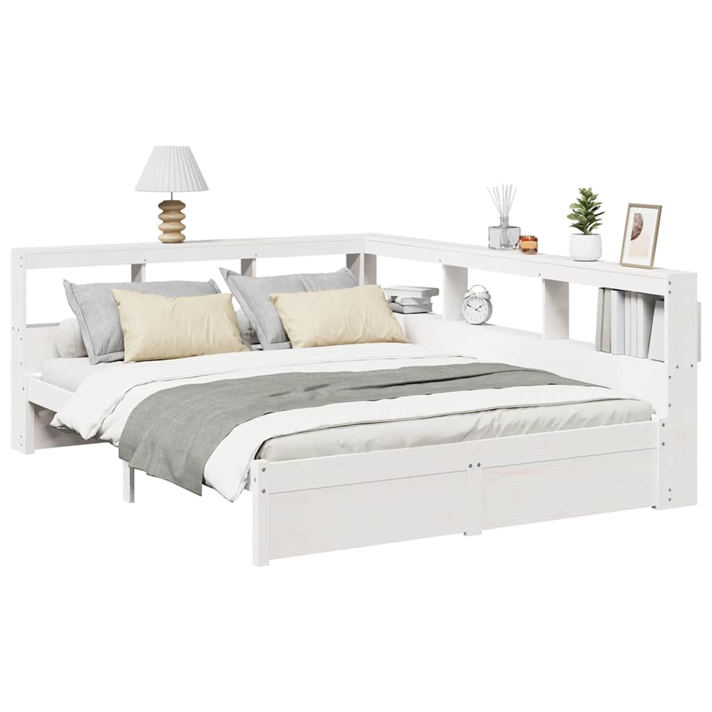 Lit bibliothèque sans matelas blanc 140x190 cm bois pin massif - XIOS