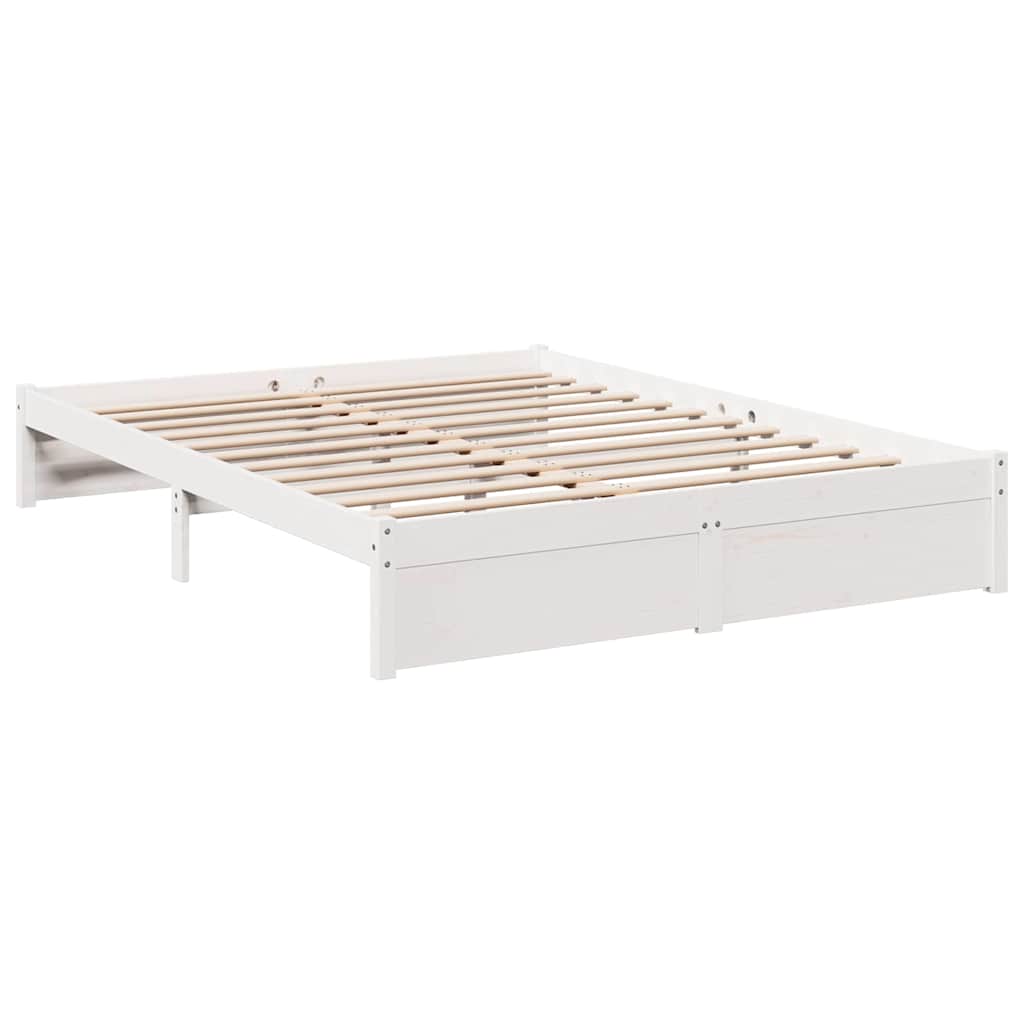 Lit bibliothèque sans matelas blanc 140x190 cm bois pin massif - XIOS