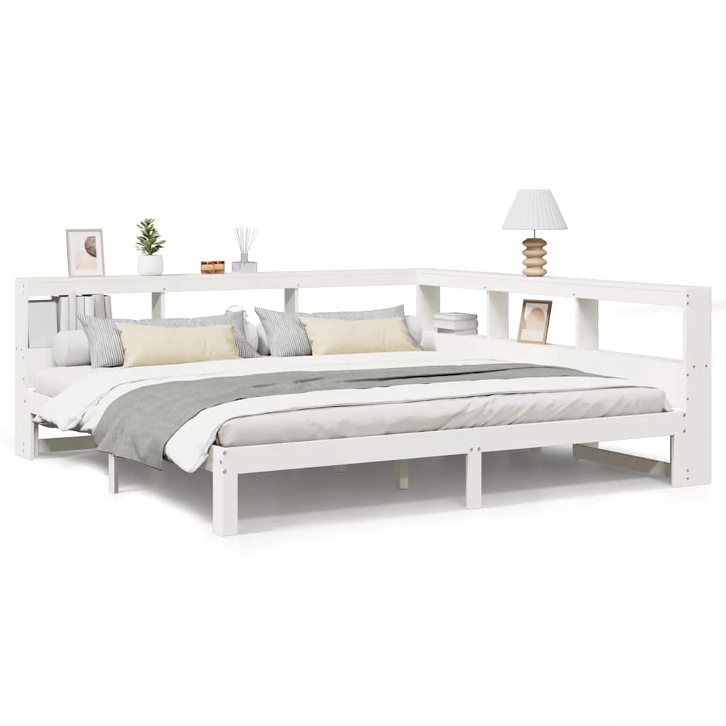 Lit bibliothèque sans matelas blanc 200x200 cm bois pin massif - XIOS