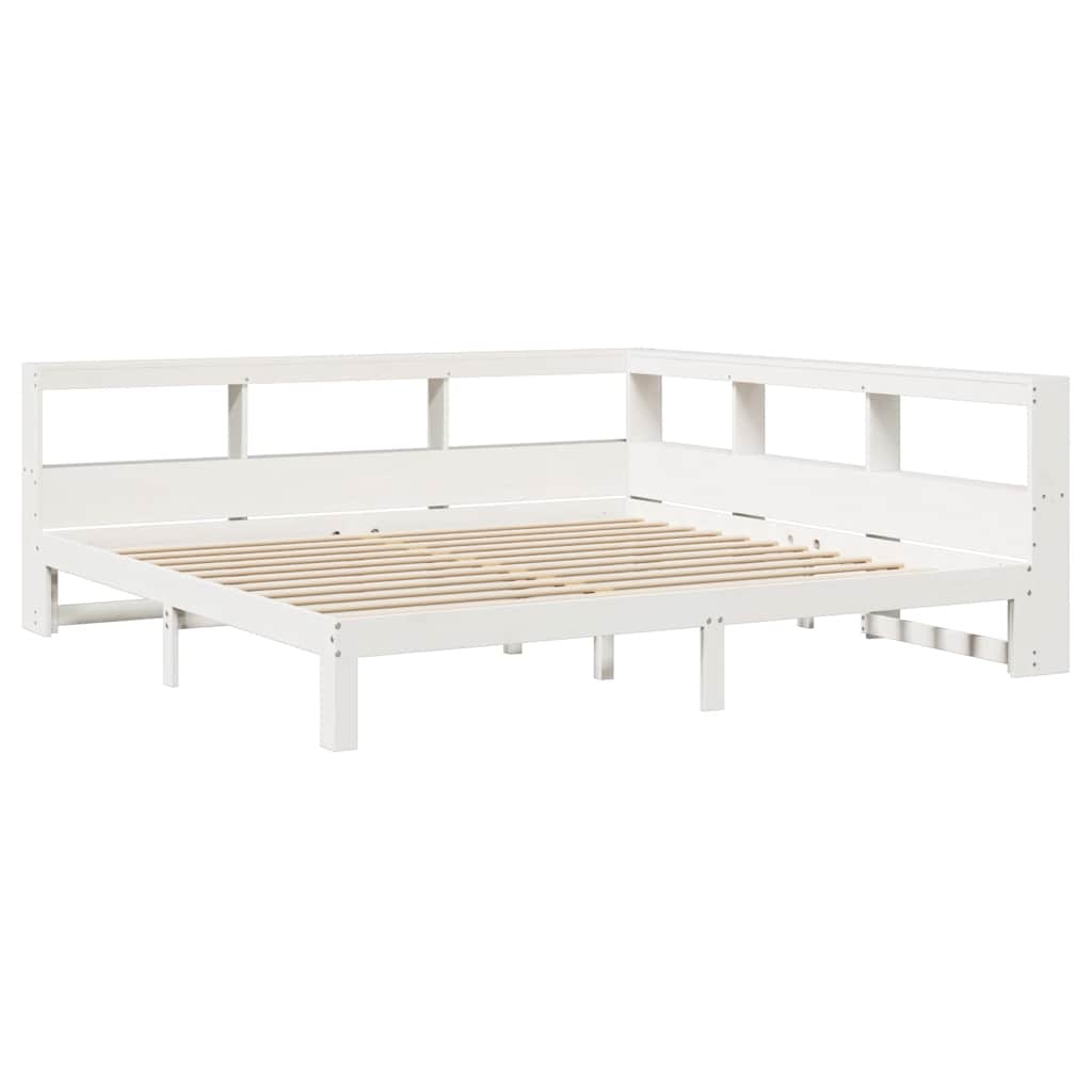 Lit bibliothèque sans matelas blanc 200x200 cm bois pin massif - XIOS