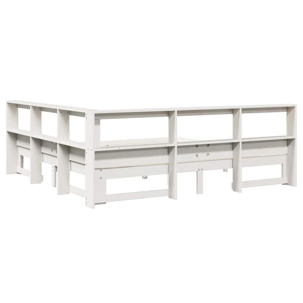 Lit bibliothèque sans matelas blanc 200x200 cm bois pin massif - XIOS