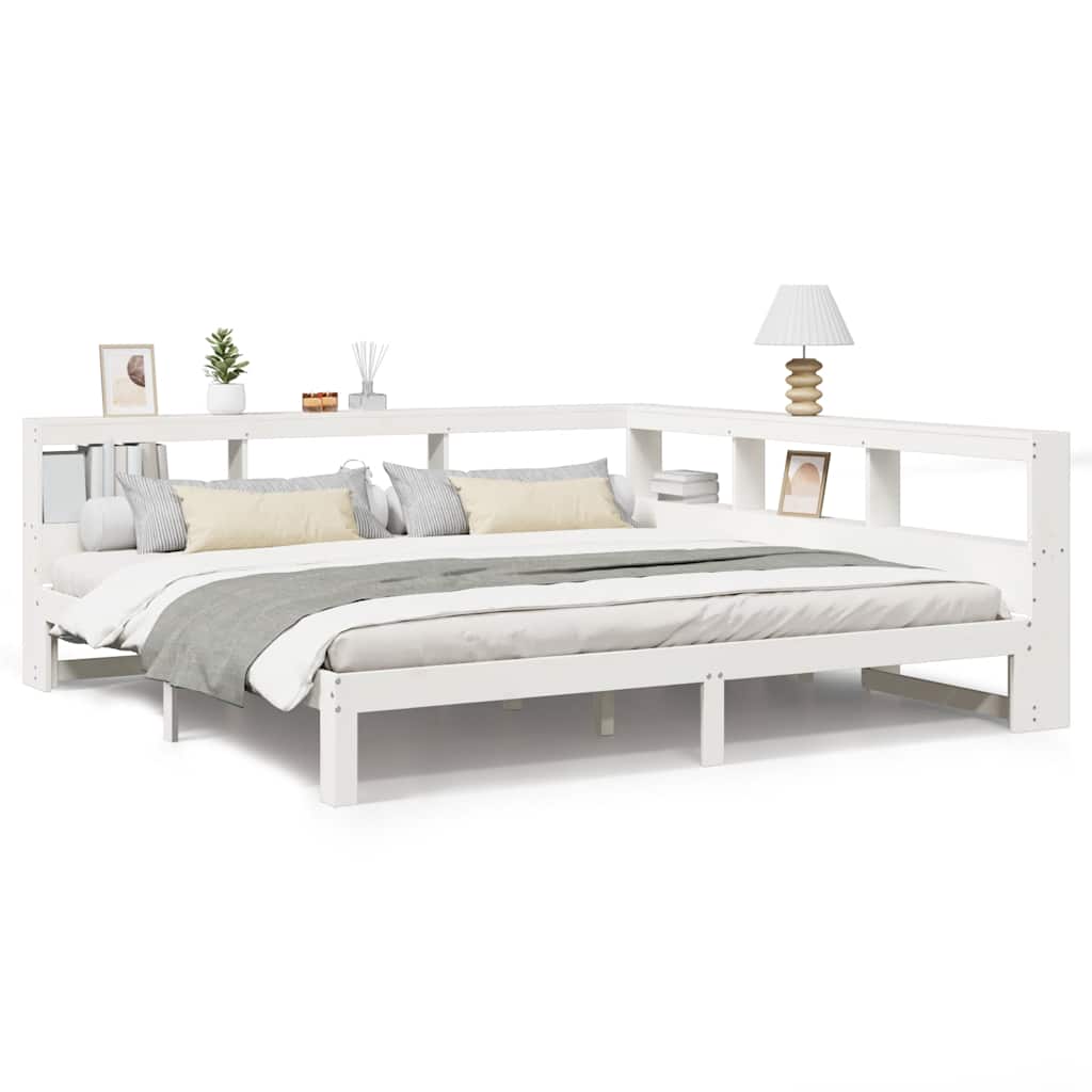 Lit bibliothèque sans matelas blanc 180x200 cm bois pin massif - XIOS