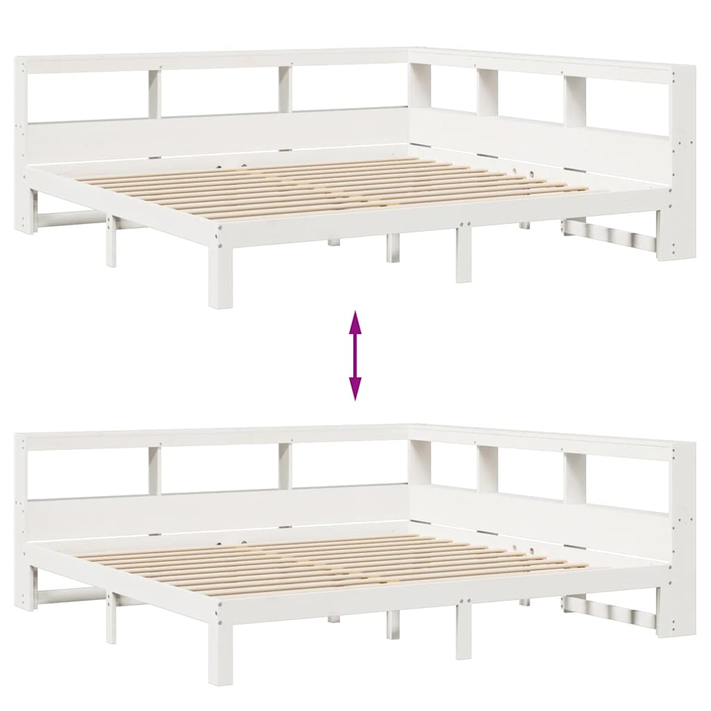 Lit bibliothèque sans matelas blanc 180x200 cm bois pin massif - XIOS