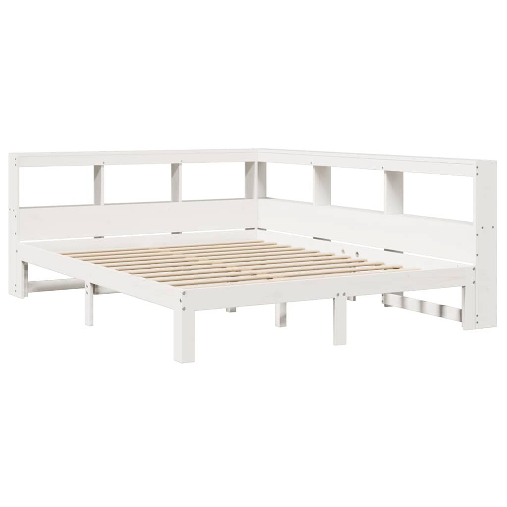 Lit bibliothèque sans matelas blanc 160x200 cm bois pin massif - XIOS