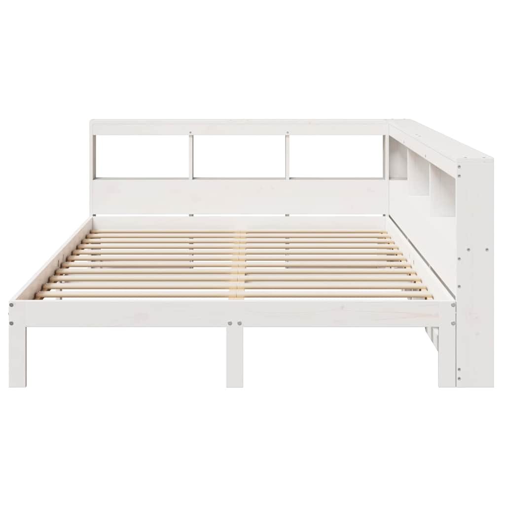 Lit bibliothèque sans matelas blanc 160x200 cm bois pin massif - XIOS