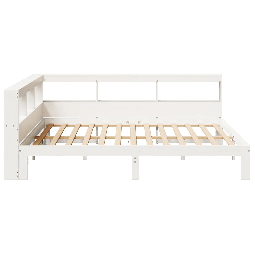 Lit bibliothèque sans matelas blanc 160x200 cm bois pin massif - XIOS