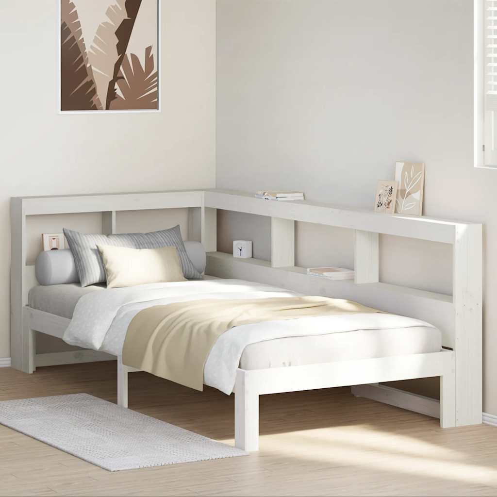 Lit bibliothèque sans matelas blanc 100x200 cm bois pin massif - XIOS