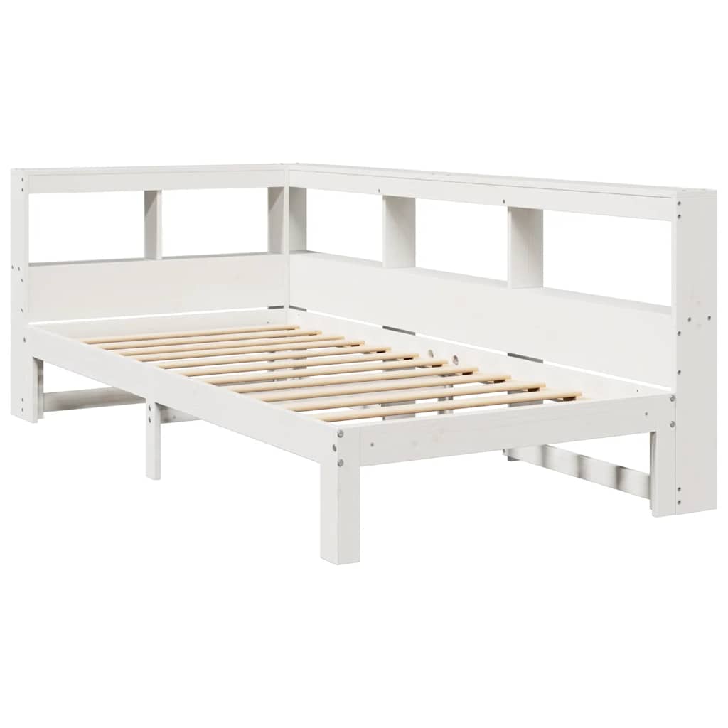 Lit bibliothèque sans matelas blanc 90x200cm bois de pin massif - XIOS