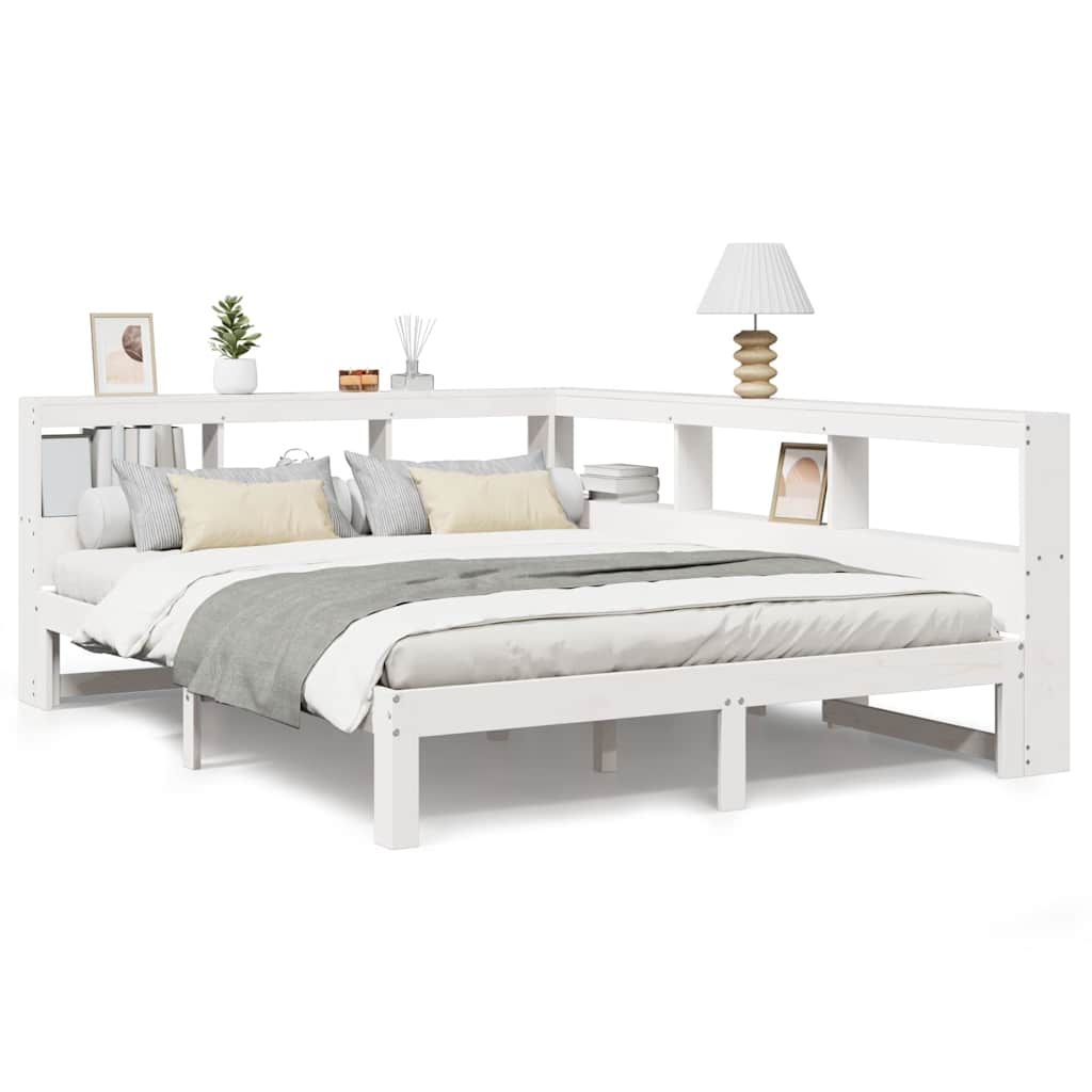 Lit bibliothèque sans matelas blanc 140x190 cm bois pin massif - XIOS