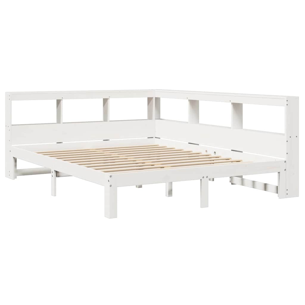 Lit bibliothèque sans matelas blanc 140x190 cm bois pin massif - XIOS