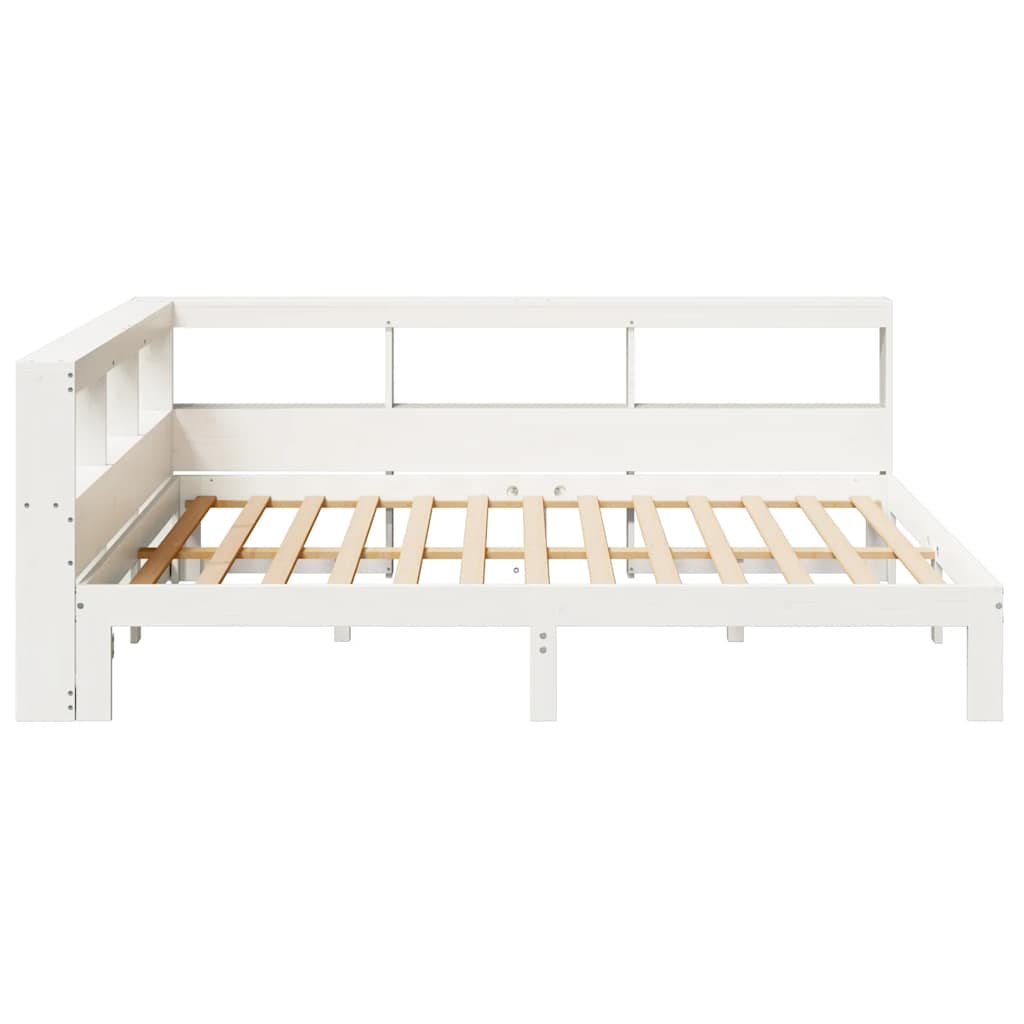 Lit bibliothèque sans matelas blanc 140x190 cm bois pin massif - XIOS