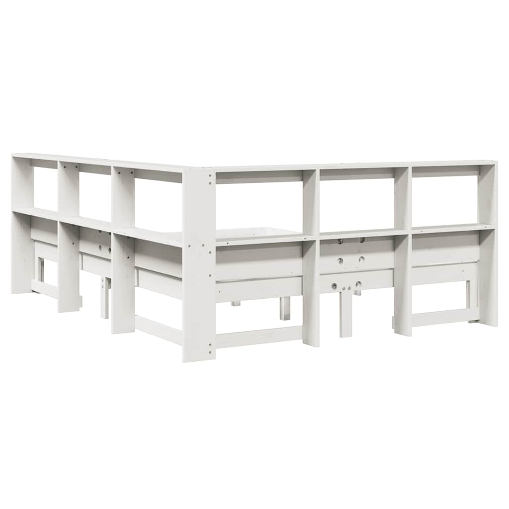 Lit bibliothèque sans matelas blanc 140x190 cm bois pin massif - XIOS