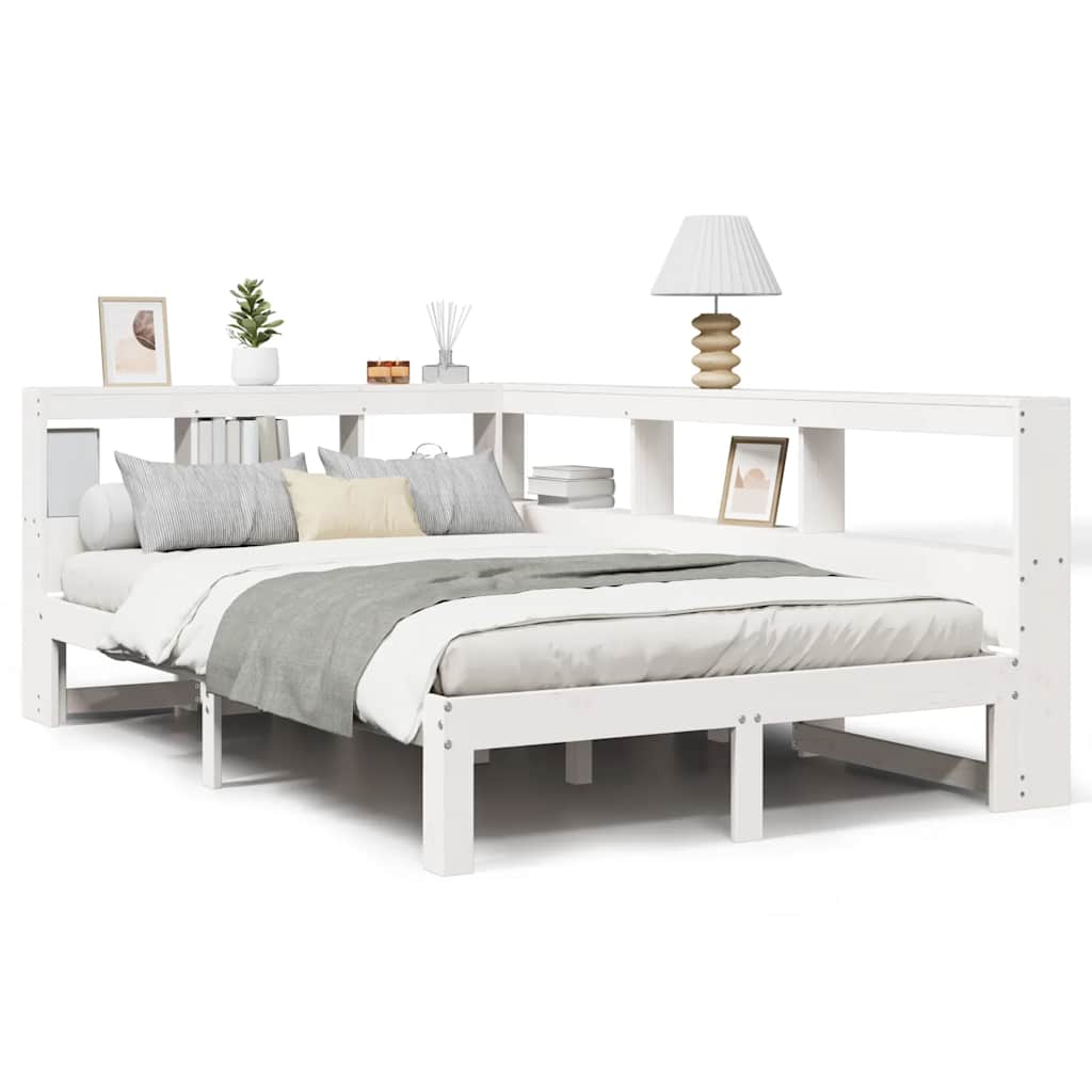 Lit bibliothèque sans matelas blanc 120x190 cm bois pin massif - XIOS