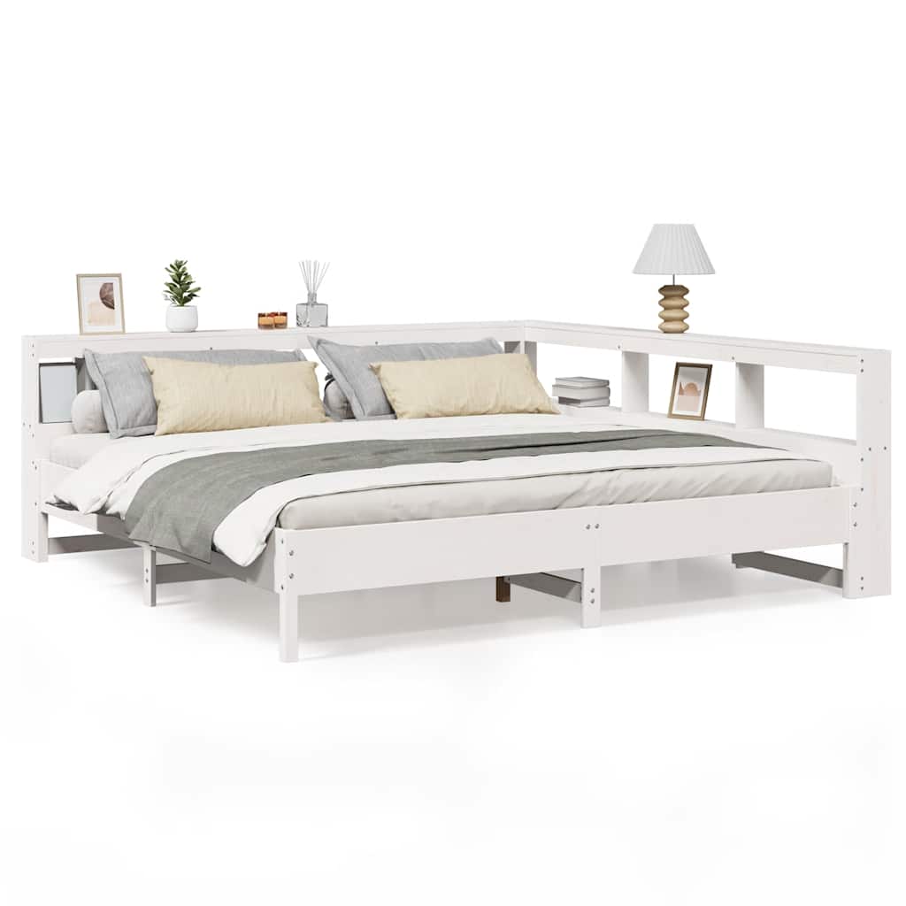 Lit bibliothèque sans matelas blanc 200x200 cm bois pin massif - XIOS