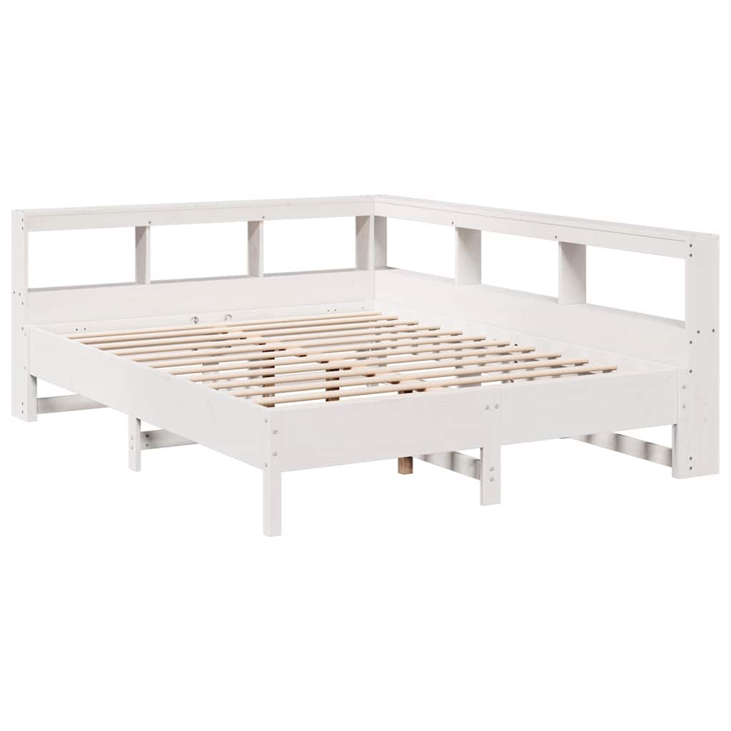 Lit bibliothèque sans matelas blanc 140x200 cm bois pin massif - XIOS