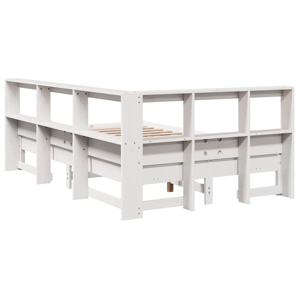 Lit bibliothèque sans matelas blanc 120x200 cm bois pin massif - XIOS