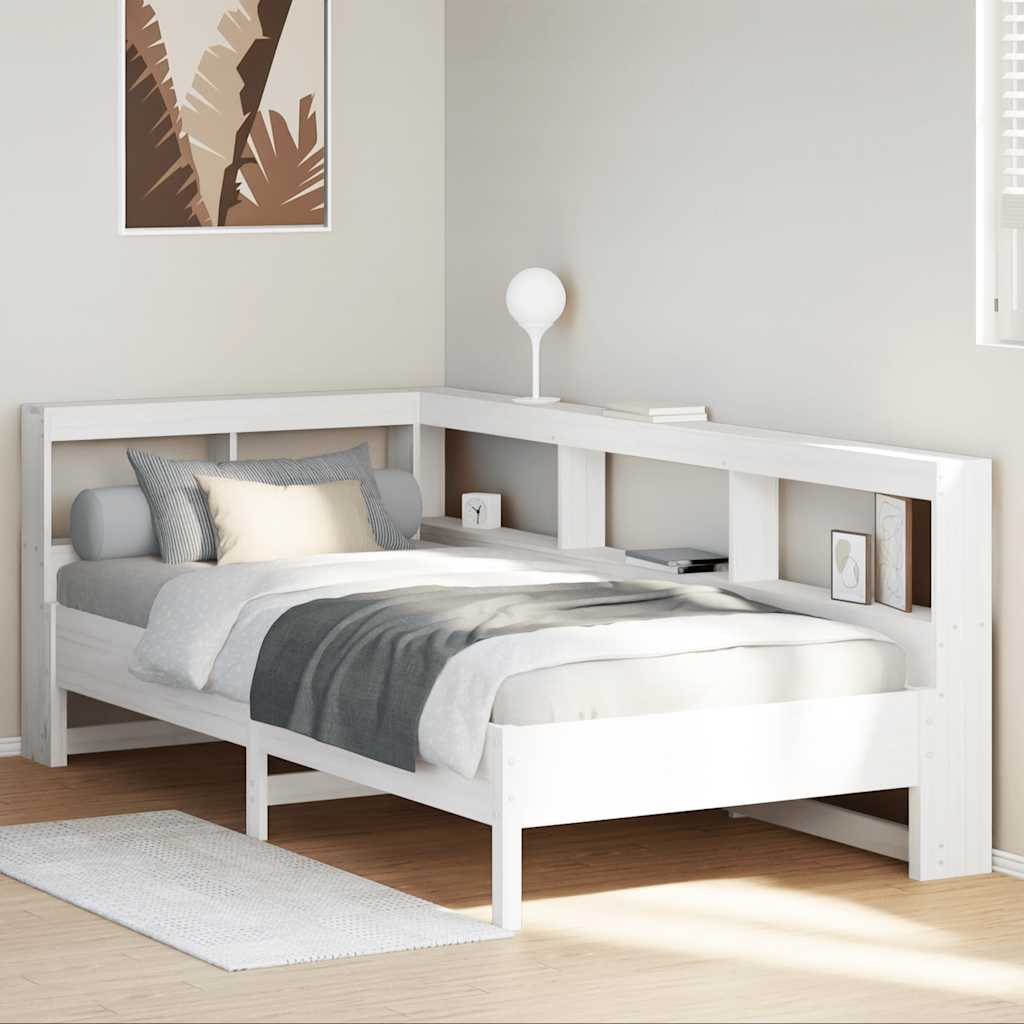 Lit bibliothèque sans matelas blanc 100x200 cm bois pin massif - XIOS