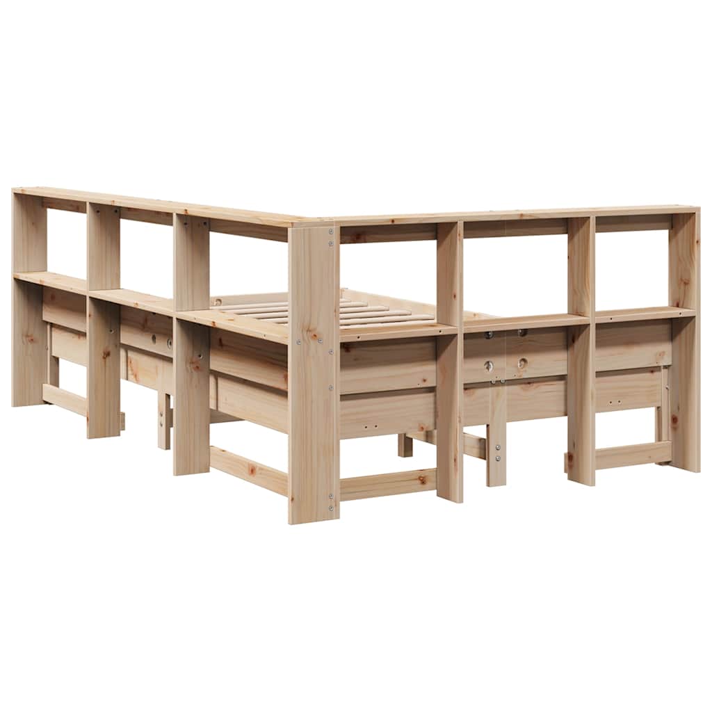 Lit bibliothèque sans matelas 140x190 cm bois de pin massif - XIOS