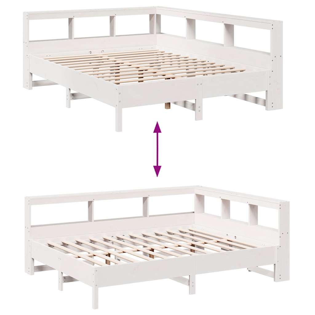 Lit bibliothèque sans matelas blanc 140x190 cm bois pin massif - XIOS