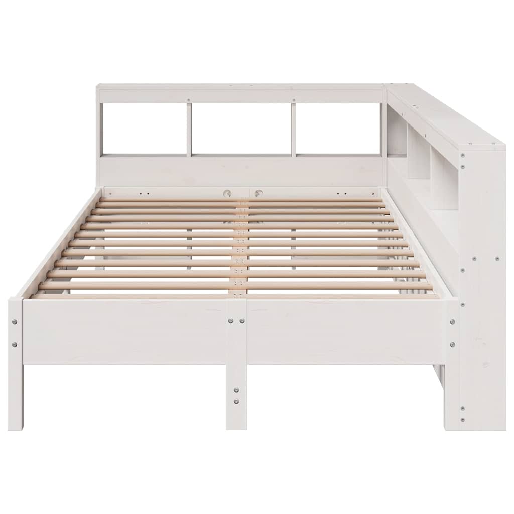 Lit bibliothèque sans matelas blanc 120x190 cm bois pin massif - XIOS