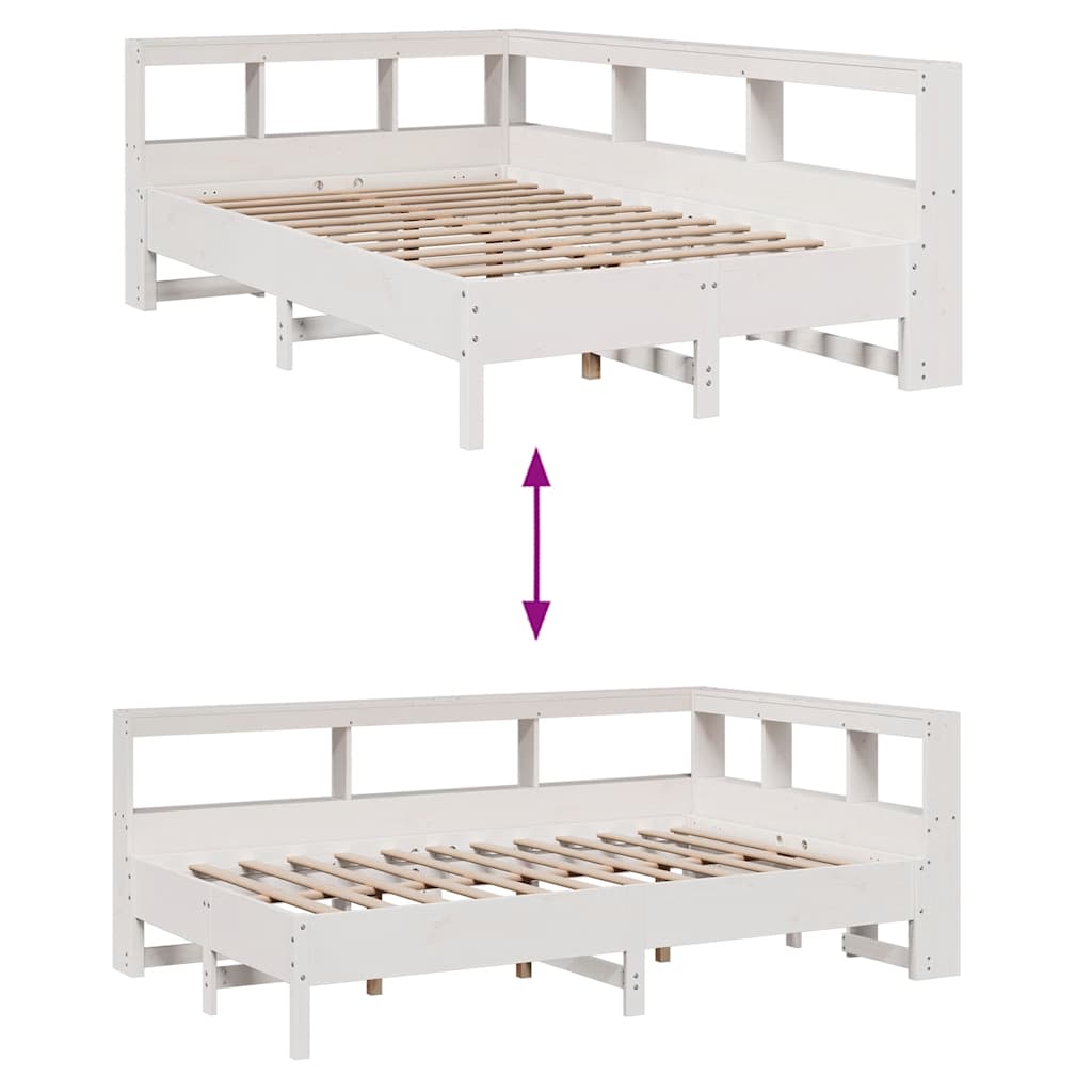 Lit bibliothèque sans matelas blanc 120x190 cm bois pin massif - XIOS