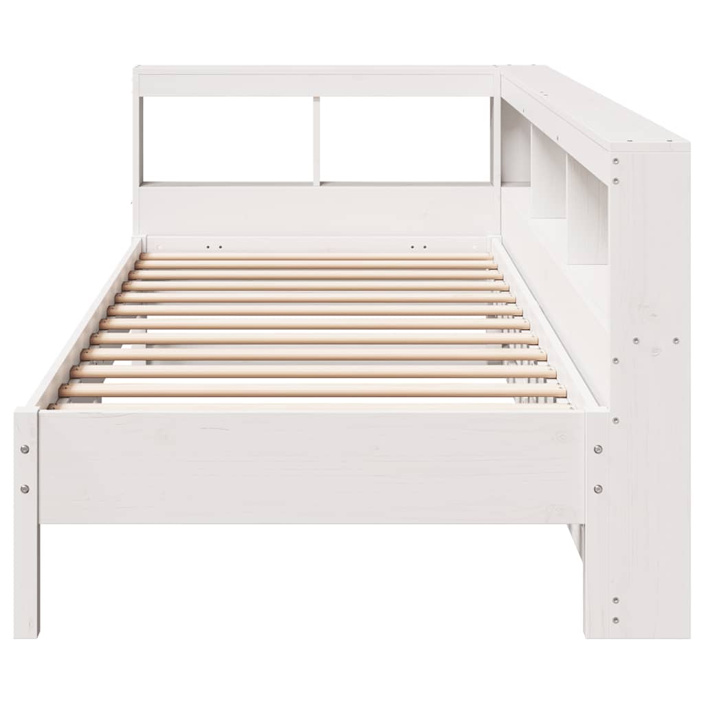 Lit bibliothèque sans matelas blanc 90x190cm bois de pin massif - XIOS