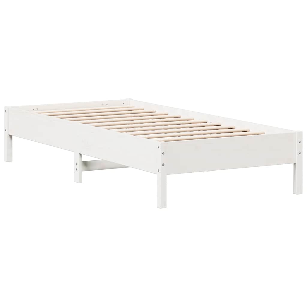 Lit bibliothèque sans matelas blanc 90x190cm bois de pin massif - XIOS