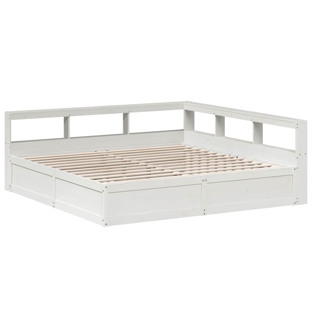 Lit bibliothèque sans matelas blanc 200x200 cm bois pin massif - XIOS