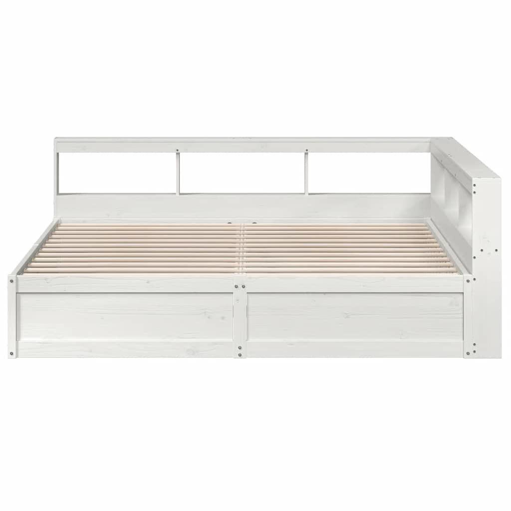Lit bibliothèque sans matelas blanc 200x200 cm bois pin massif - XIOS