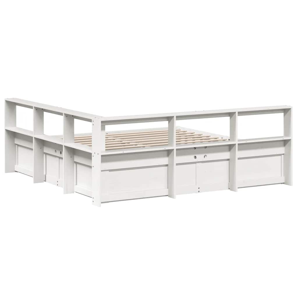 Lit bibliothèque sans matelas blanc 200x200 cm bois pin massif - XIOS