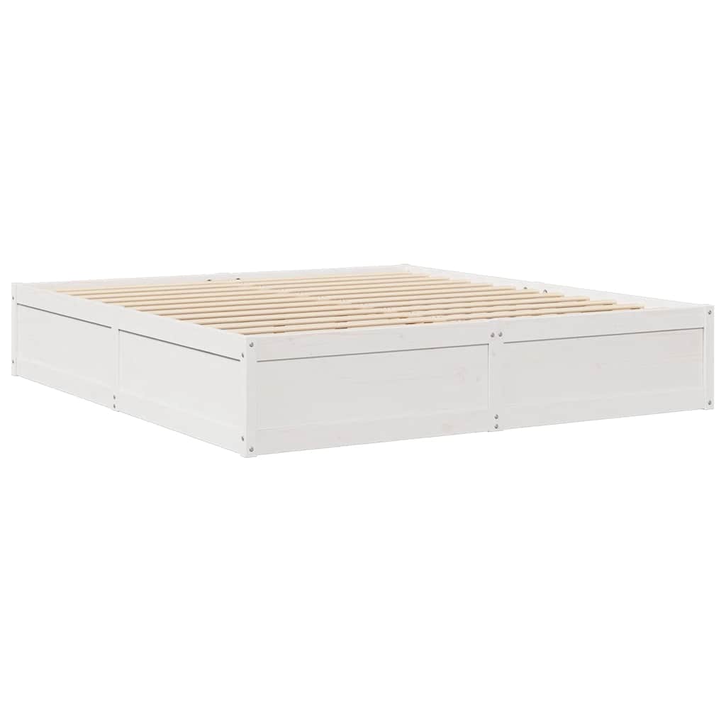 Lit bibliothèque sans matelas blanc 200x200 cm bois pin massif - XIOS