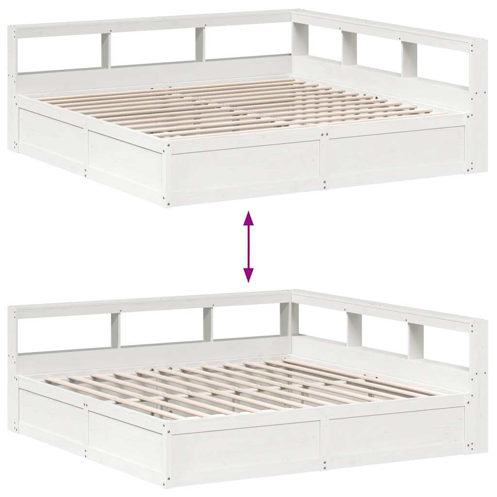 Lit bibliothèque sans matelas blanc 200x200 cm bois pin massif - XIOS