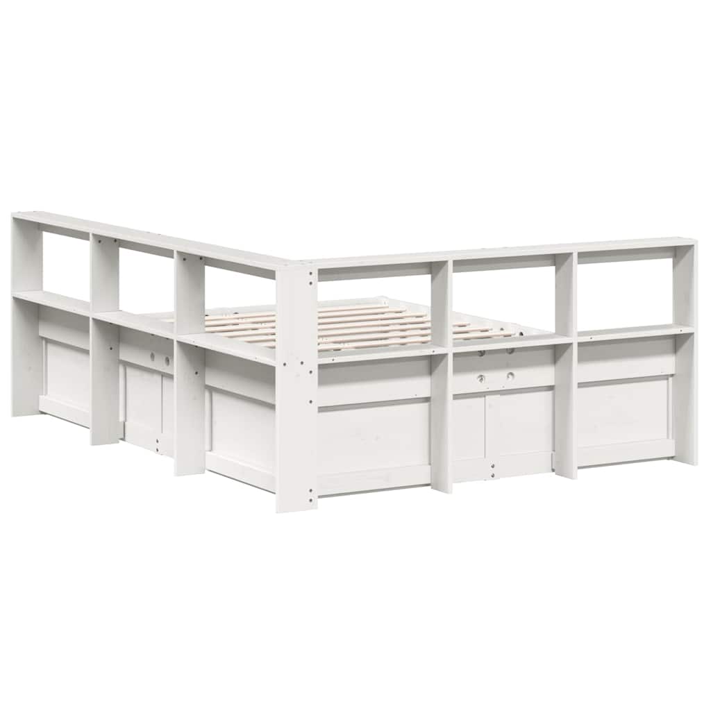 Lit bibliothèque sans matelas blanc 160x200 cm bois pin massif - XIOS