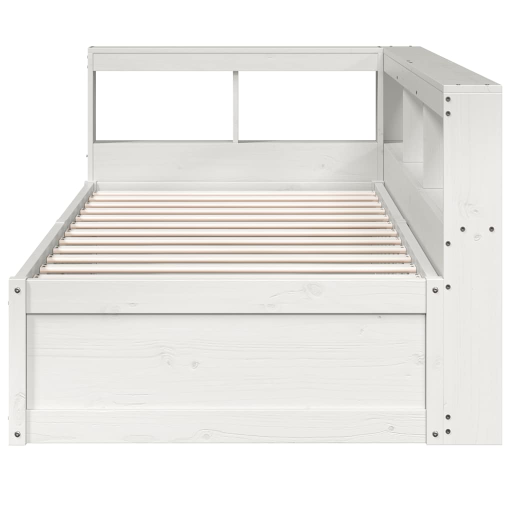 Lit bibliothèque sans matelas blanc 90x200cm bois de pin massif - XIOS