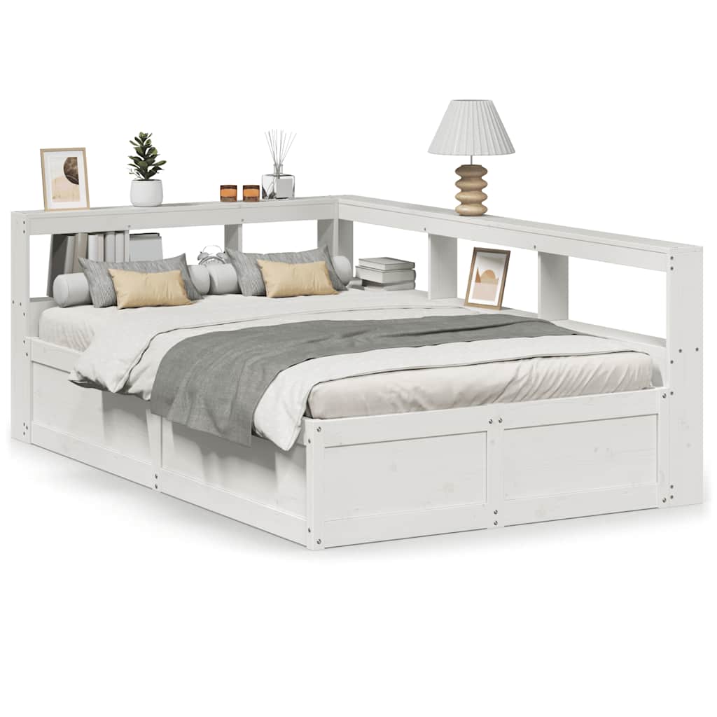 Lit bibliothèque sans matelas blanc 140x190 cm bois pin massif - XIOS