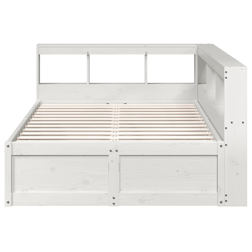 Lit bibliothèque sans matelas blanc 140x190 cm bois pin massif - XIOS