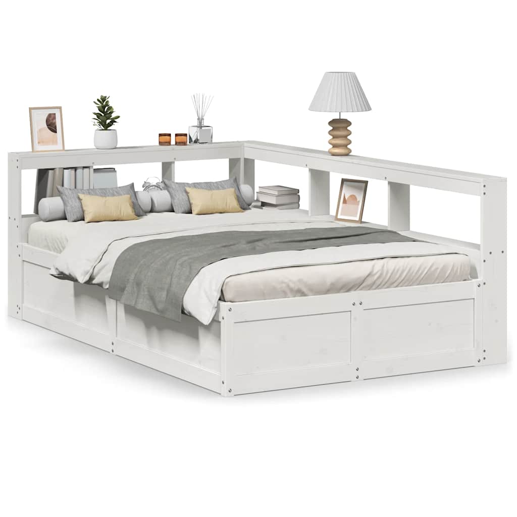 Lit bibliothèque sans matelas blanc 120x190 cm bois pin massif - XIOS