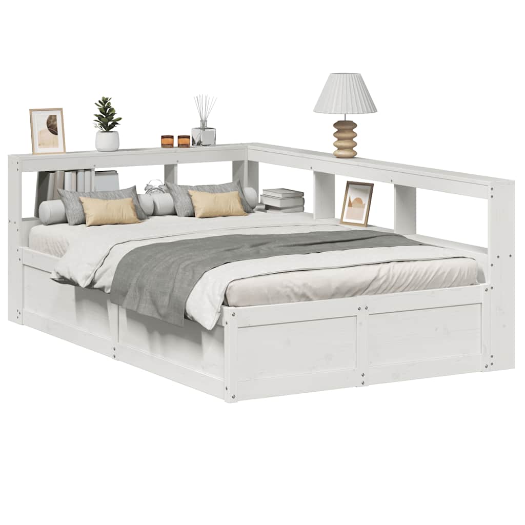 Lit bibliothèque sans matelas blanc 120x190 cm bois pin massif - XIOS