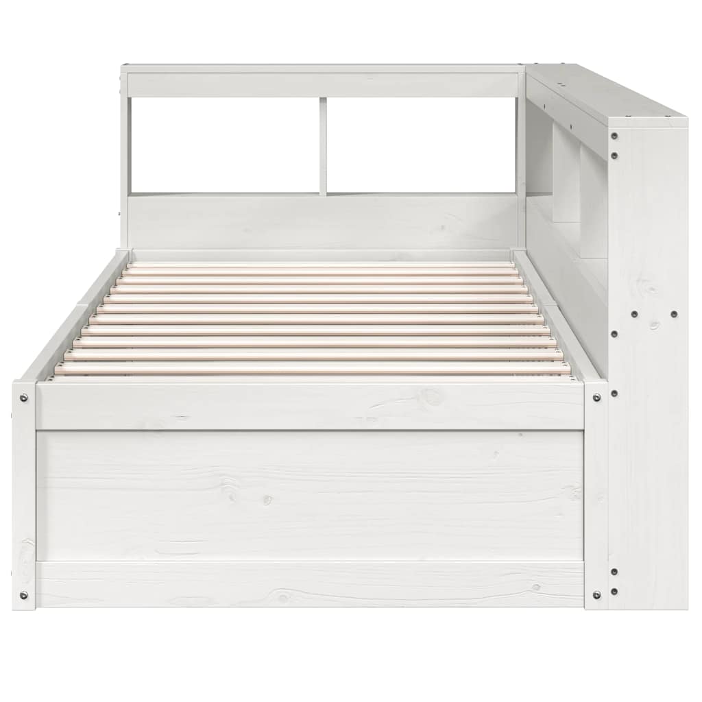 Lit bibliothèque sans matelas blanc 90x190cm bois de pin massif - XIOS