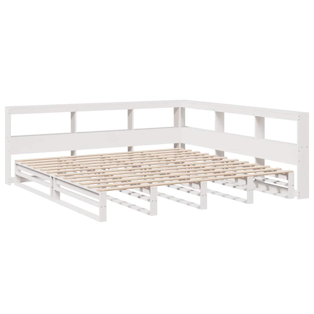 Lit bibliothèque sans matelas blanc 200x200 cm bois pin massif - XIOS
