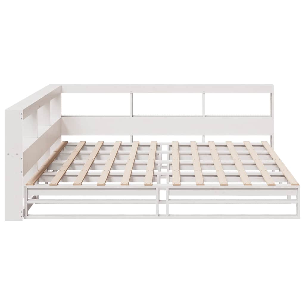 Lit bibliothèque sans matelas blanc 200x200 cm bois pin massif - XIOS