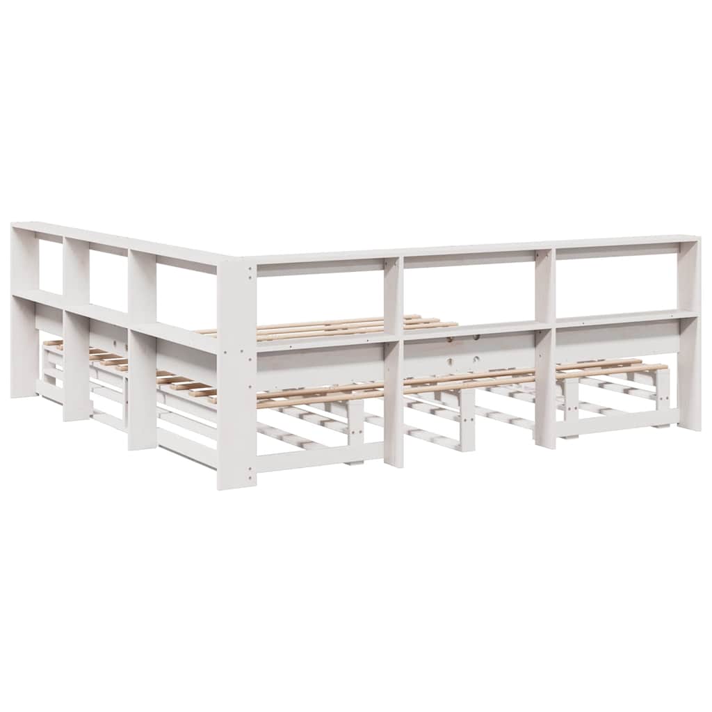 Lit bibliothèque sans matelas blanc 200x200 cm bois pin massif - XIOS