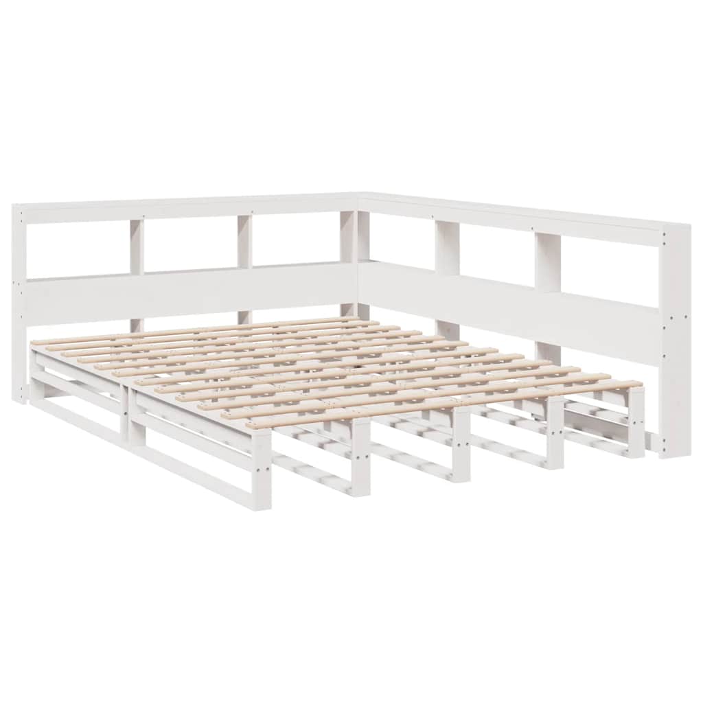 Lit bibliothèque sans matelas blanc 160x200 cm bois pin massif - XIOS
